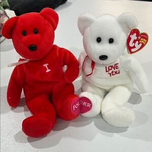 NEW Ty Beanie Babies Red & White Love Bears - I Love You Forever 💕 says it all!